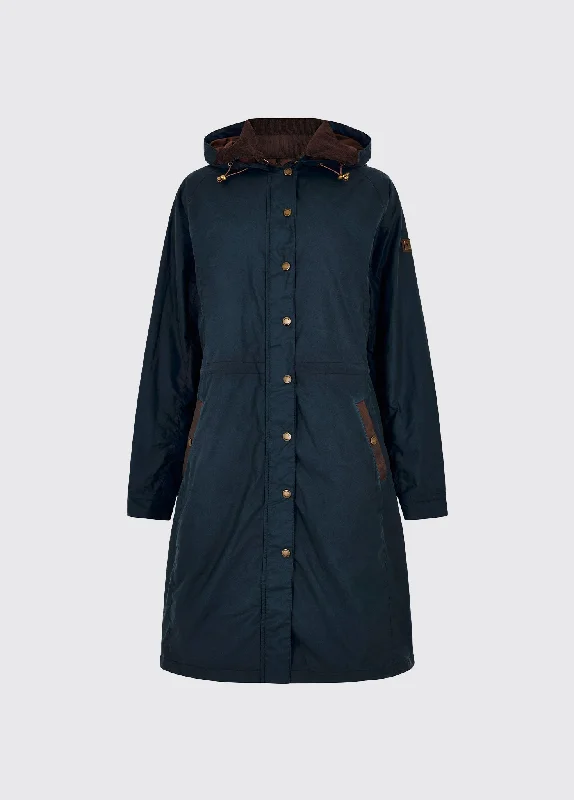 Redington Ladies Long Wax Coat - Storm Blue Plush Faux Fur Bolero