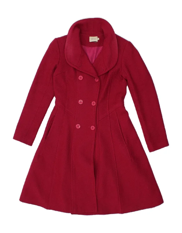 REISS Womens Double Breasted Coat UK 10 Small Pink Wool Warm Hooded Poncho