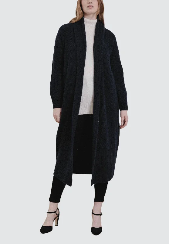 Ribbed Cashmere Coatigan | Black Modern Asymmetric Coat