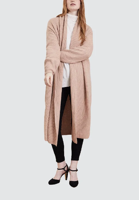 Ribbed Cashmere Coatigan | Toffee Warm Hooded Poncho