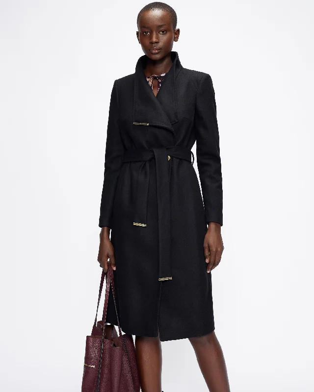 Rose Wool Wrap Coat Black Cropped Tweed Jacket