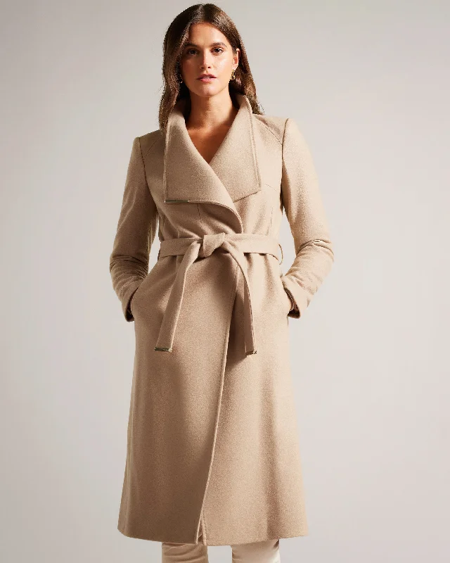Rose Wool Wrap Coat Camel Thick Layered Jacket
