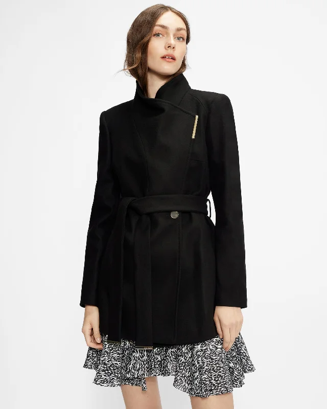 Rosess Wool Wrap Short Coat Black Structured Wool Blazer