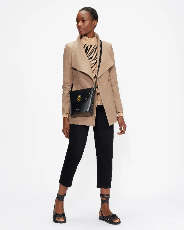 Rosess Wool Wrap Short Coat Camel Buttoned Peplum Coat