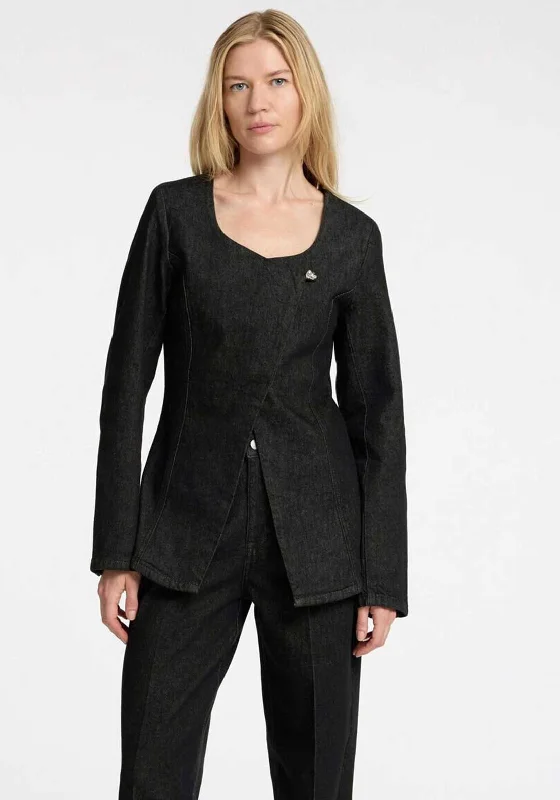 Selected Femme Denim Blazer, Black Denim Women's Simple Jacket