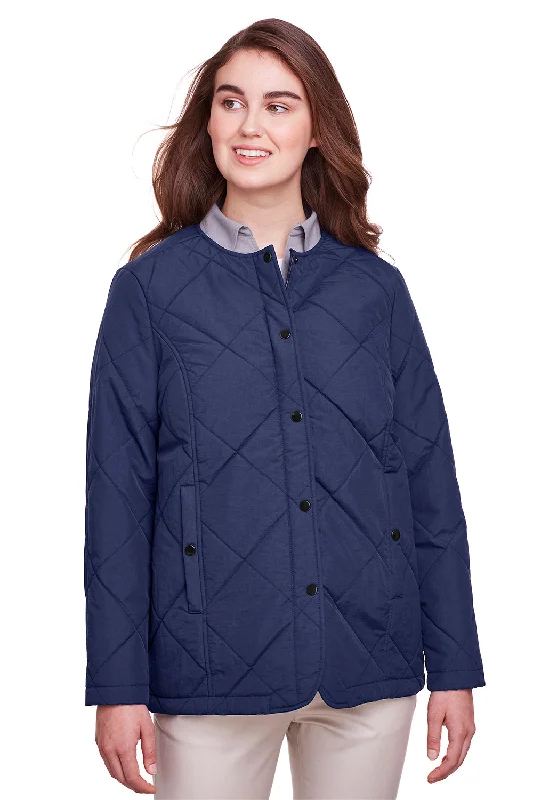 UltraClub Womens Dawson Quilted Water Resistant Full Zip Jacket - Navy Blue - Closeout