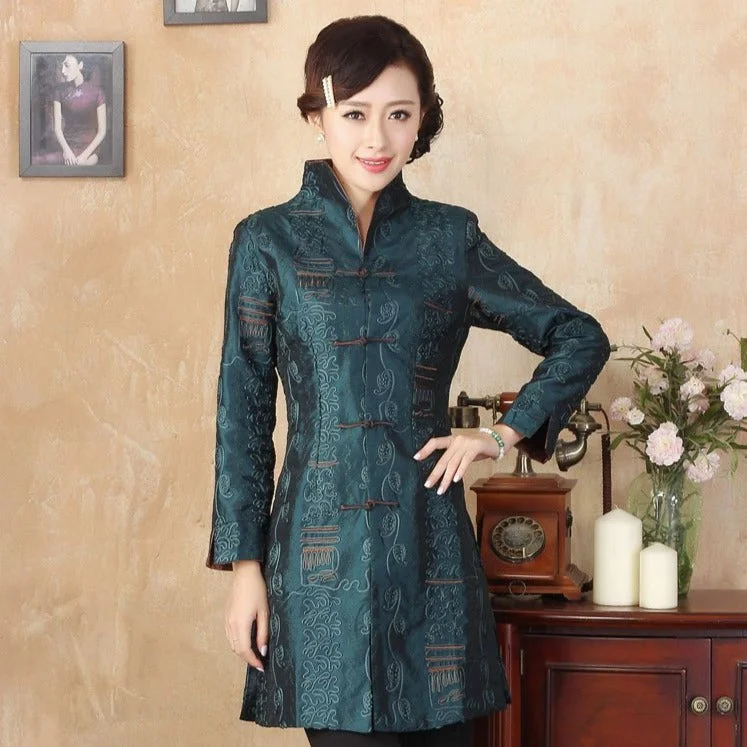 V Neck Floral Brocade Chinese Wind Coat Embroidered Kimono Coat