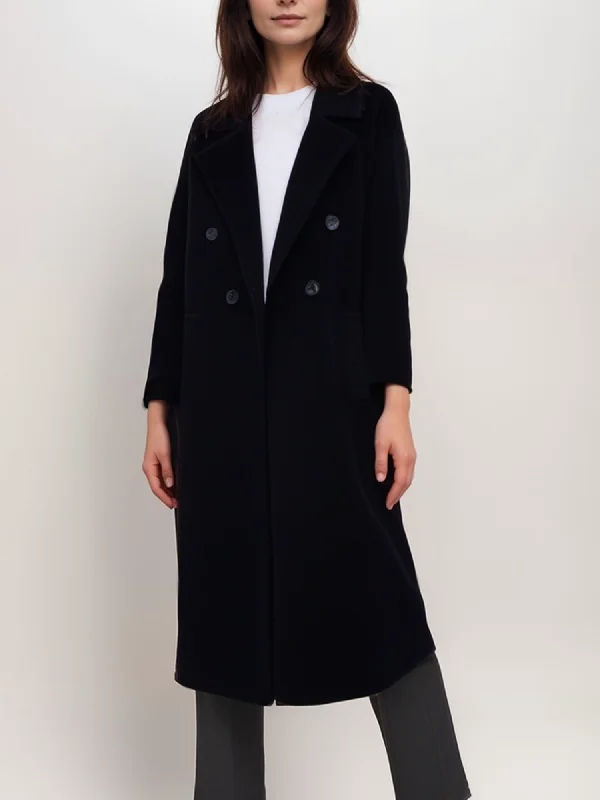 Double Breasted Vegan Wool Coat Draped Longline Jacket