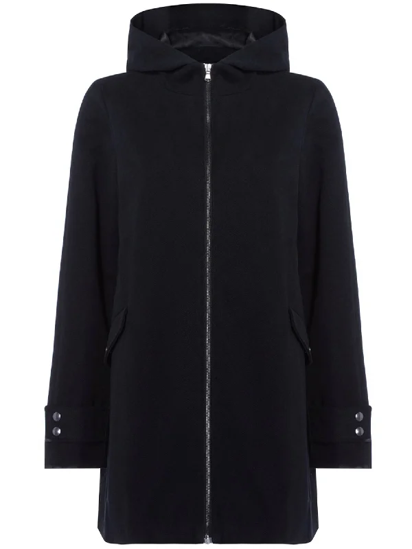 Vegan Wool Hooded Coat Zipper Front Biker Jacket