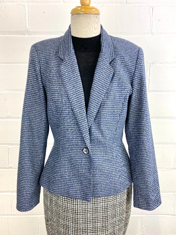 Vintage 1980s Blue Houndstooth Blazer, Small Women's Casual Suit