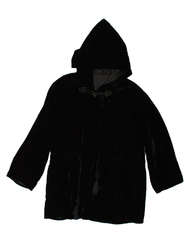 VINTAGE Womens Hooded Duffle Coat UK 18 XL Black Polished Tailored Coat