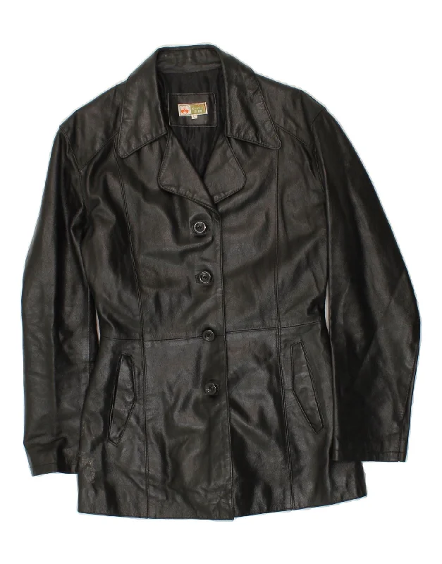 VINTAGE Womens Leather Coat UK 14 Large Black Leather Suede Fringe Jacket