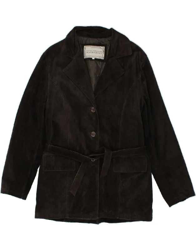VINTAGE Womens Leather Coat UK 16 Large Black Leather Casual Denim Jacket