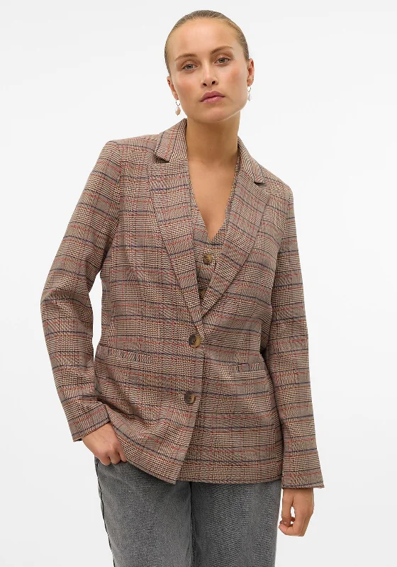 Vero Moda Ellie Check Loose Blazer, Brown Slimming Women's Blazer