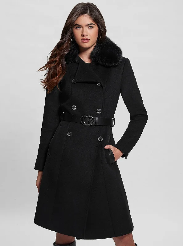 Black Patrice Belted Coat Knit Longline Duster