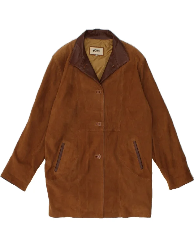 WINDSOR Womens Oversized Leather Coat EU 40 Medium Brown Leather Puff Sleeve Blazer