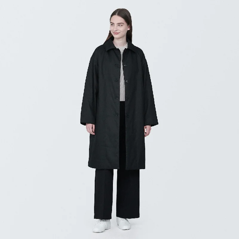Kapok Blend Padded Long Coat Puff Shoulder Coat