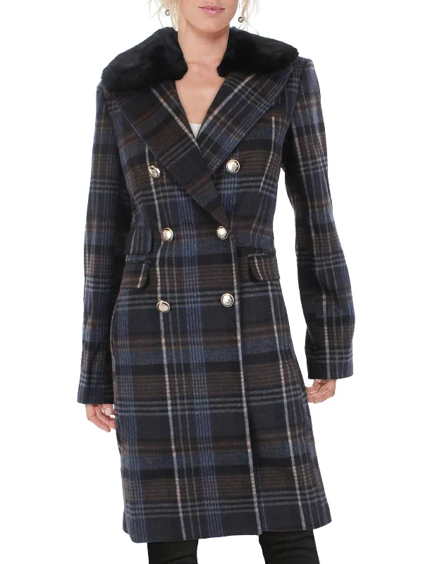 Womens Midi Double Breasted Walker Coat Fur-Lined Aviator Coat