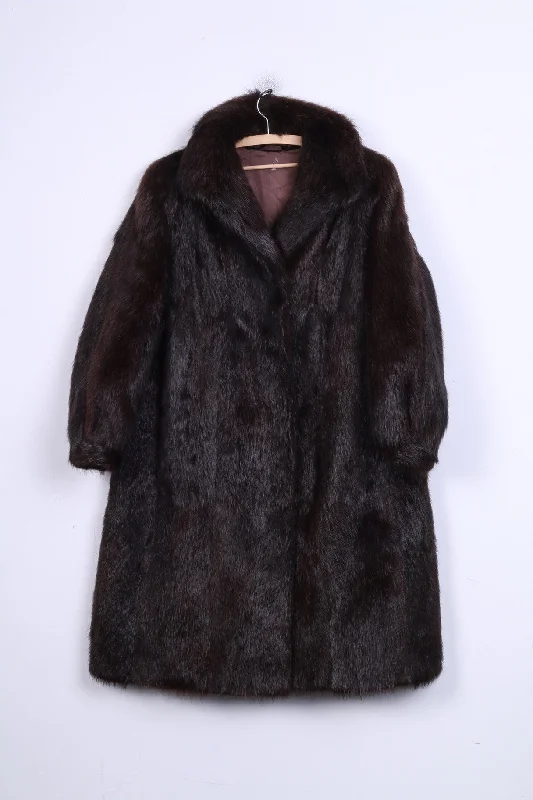 Womens XL Coat Authentic Fur Dark Brown Boho Vintage Fuzzy Sherpa Pullover