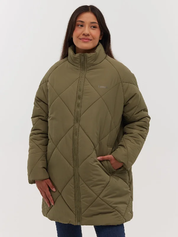 Yarah Oversize Diamond Puffer Coat High-Collar Puffer Coat