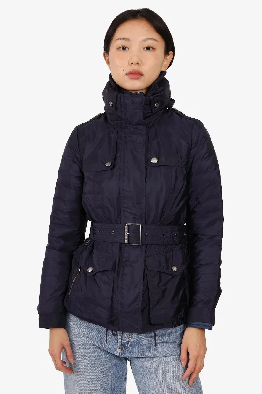 Burberry Brit Navy Down Belted Puffer Coat with Detachable Vest Size X-Small