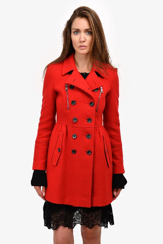 Burberry Brit Red Wool Double Breasted Coat Size 4