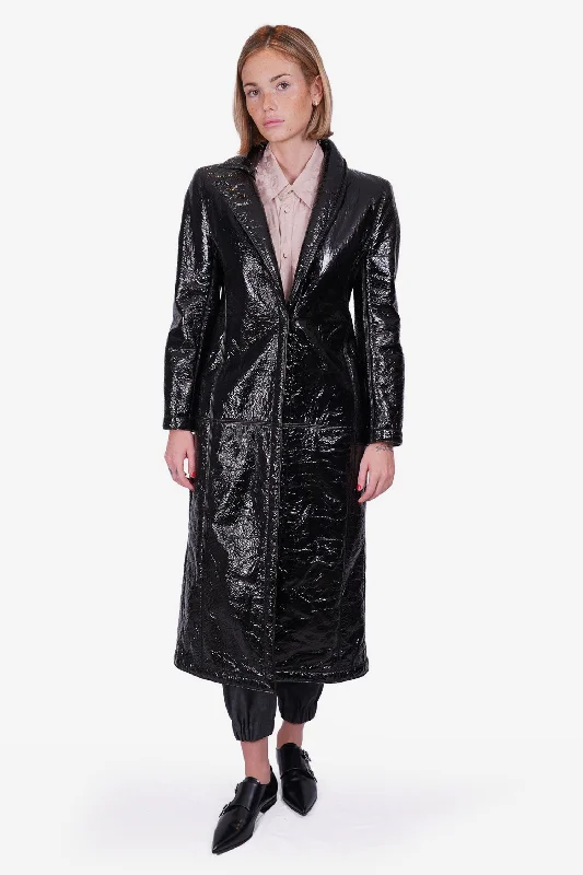 Fendi Black Patent Lamb Fur Single Breasted Coat Size 36