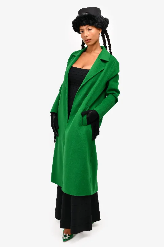 LAMARQUE Green Wool Blend 'Vanessa' Coat with Waist Tie Size S