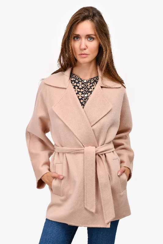 Max Mara Pink Cashmere Short Wrap Coat Size 4 US