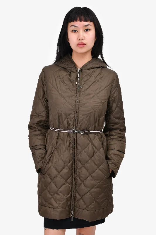 Max Mara The Cube Green Quilted Reversible Padded Coat Size 8 US