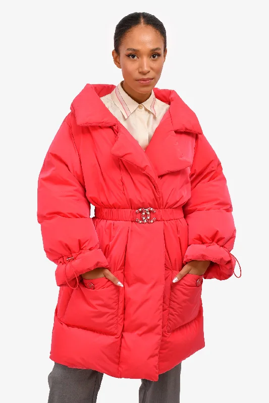 Pre-Loved Chanel™ 2019 Pink Belted Puffer Coat Size 40