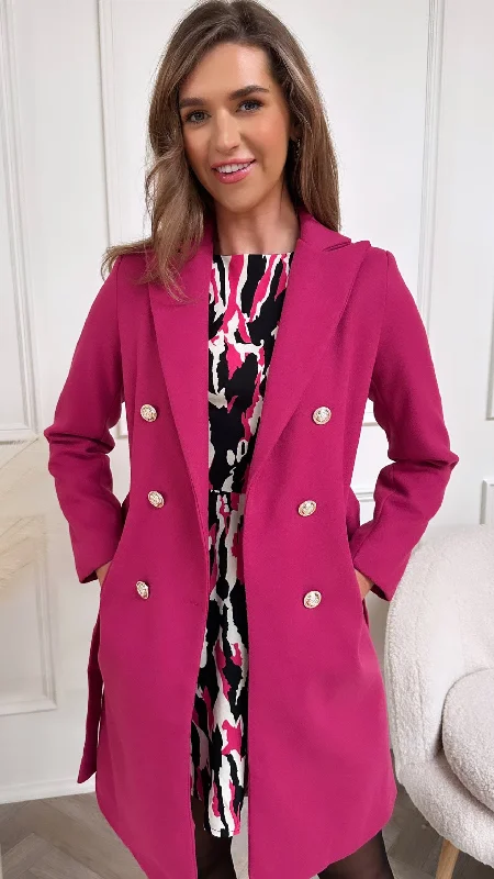 Remy Magenta Buttoned Midi Coat