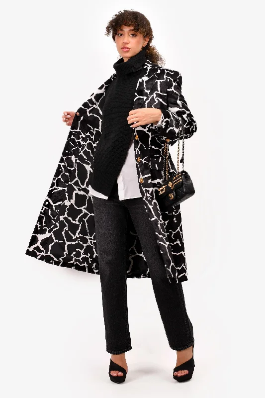 Versace Black/White Cow Print Long Coat Size 40