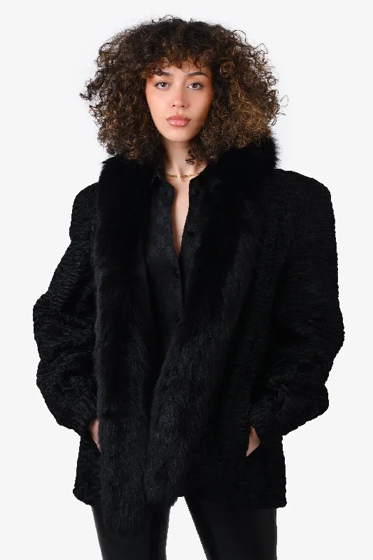 Vintage Black Persian Lamb & Fox Fur Coat Size 6