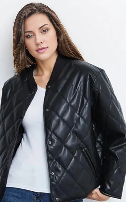 Giselle Womens Sheep Leather Quilted Parka Coat