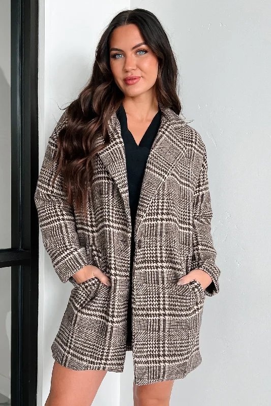 Mystery Worth Solving Oversized Plaid Coat (Brown)