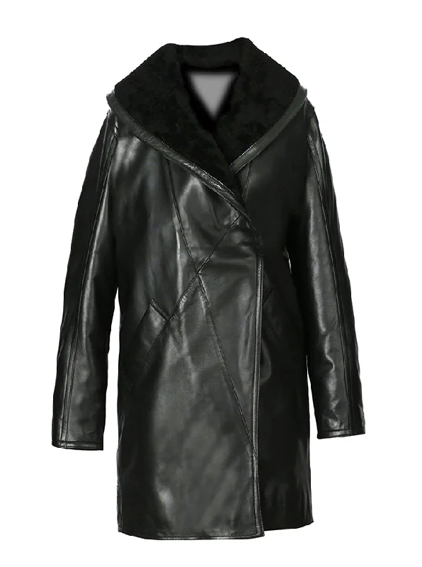 Women's Scully Black Full Length Faux Fur Leather Coat