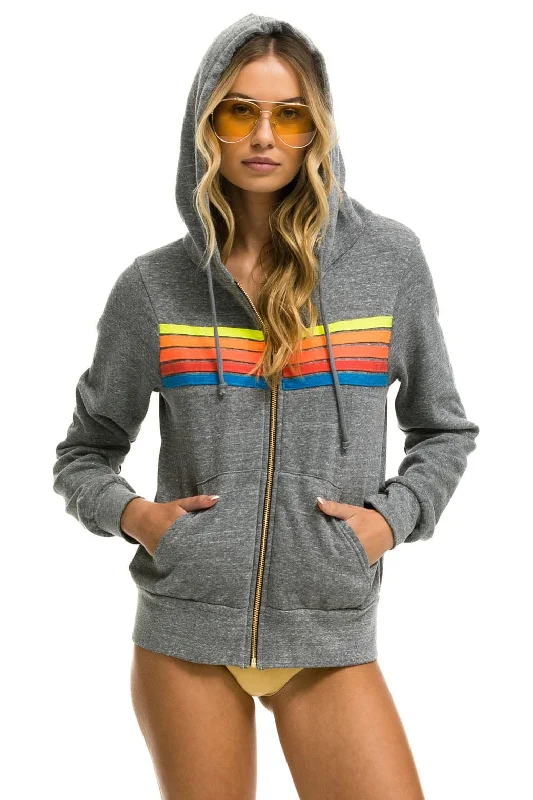 5 STRIPE HOODIE - HEATHER GREY // NEON RAINBOW