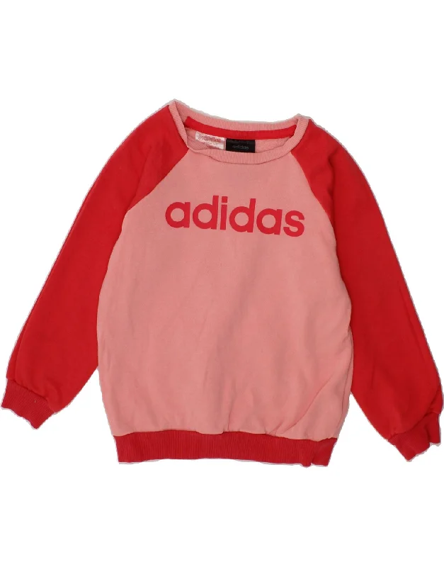 ADIDAS Girls Graphic Sweatshirt Jumper 4-5 Years Pink Colourblock Cotton