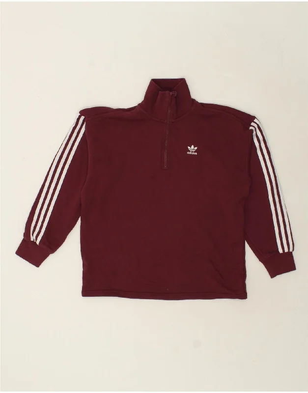 ADIDAS Mens Oversized Zip Neck Sweatshirt Jumper UK 8 Small Burgundy