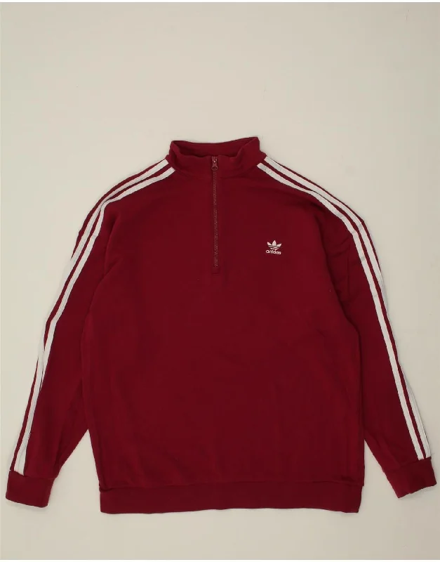 ADIDAS Womens Graphic Zip Neck Sweatshirt Jumper UK 18 XL Maroon Cotton