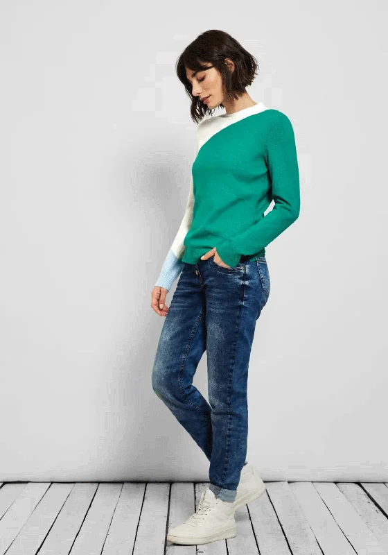 Cecil Modern Colour Block Pullover Sweatshirt, Emerald Green