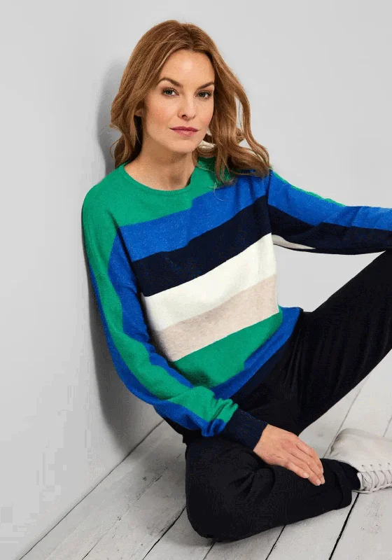 Cecil Stripe Pattern Pullover Sweatshirt, Green Multi