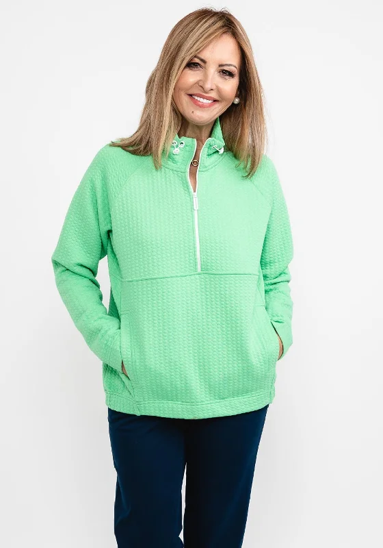 Cecil Waffle Textured Half Zip Sweatshirt, Green