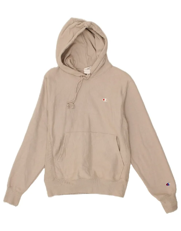 CHAMPION Mens Hoodie Jumper Small Beige Cotton