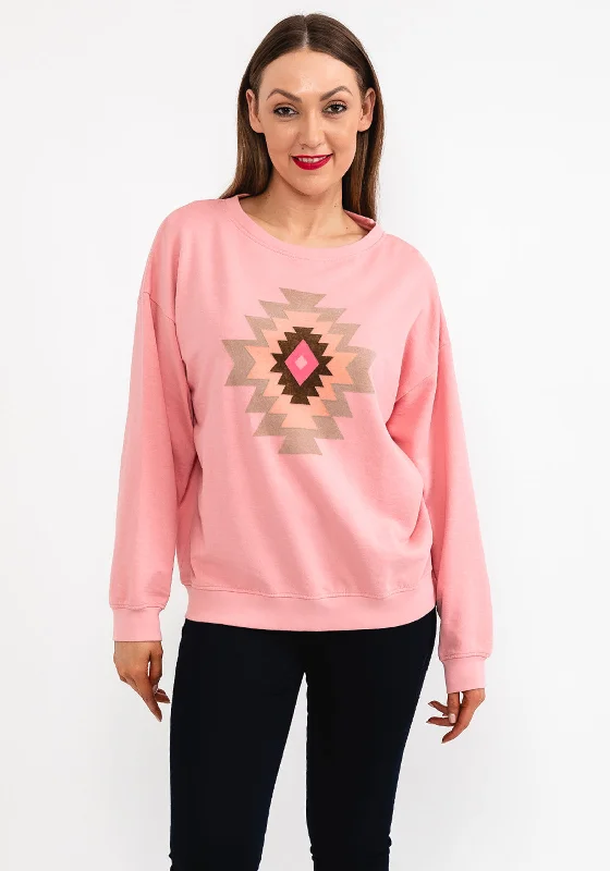 Costamani Boho Tribal Felt Sweatshirt, Peach/Army Combo