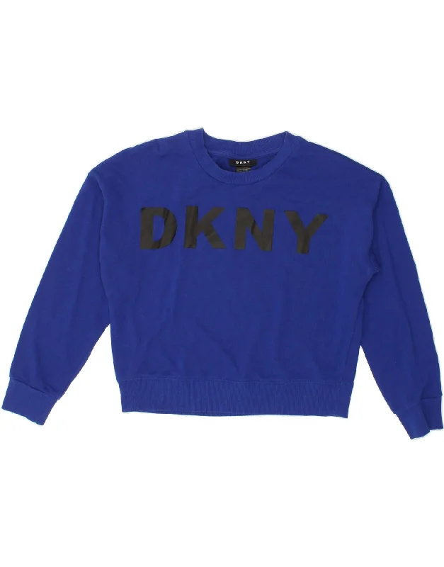 DKNY Womens Graphic Sweatshirt Jumper UK 14 Medium Navy Blue Polyester