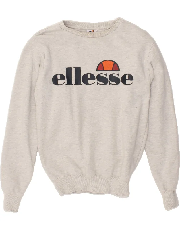 ELLESSE Womens Oversized Graphic Sweatshirt Jumper UK 6 XS Grey Cotton