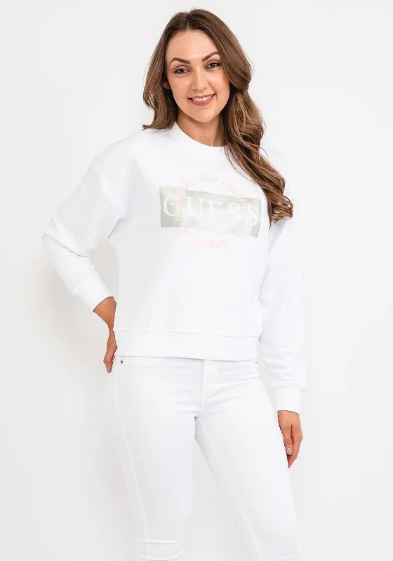 Guess Womens Graphic Logo Sweatshirt, White