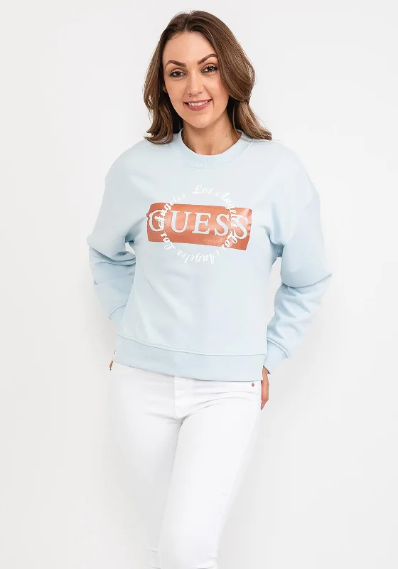 Guess Womens Graphic Logo Sweatshirt, Light Blue